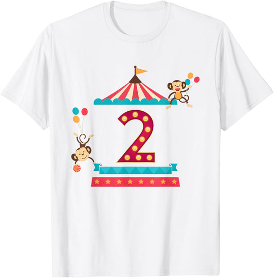 2nd Birthday Circus Top Monkeys 2 Year Old Toddler Carnival T-Shirt - T-Shirt | White