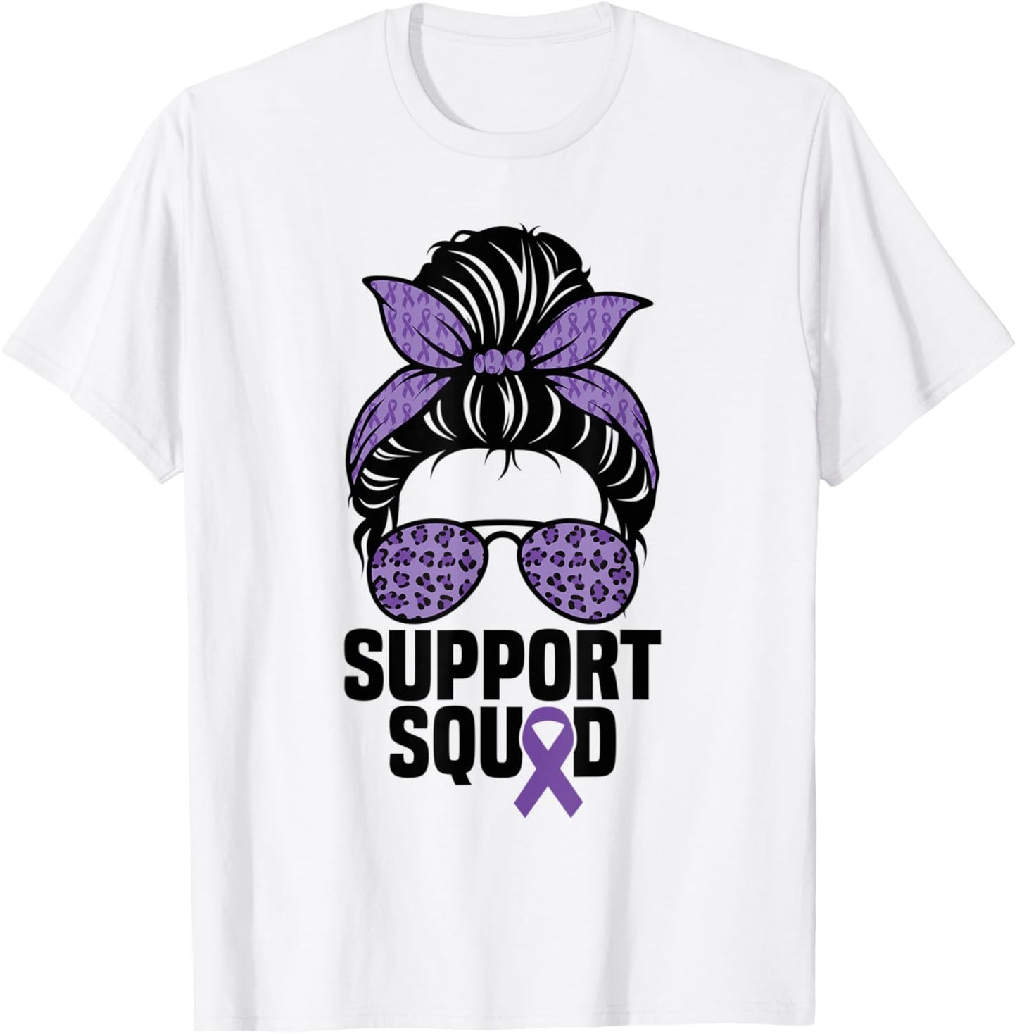 Support Squad Messy Bun Alzheimer's Awareness Purple Ribbon T-Shirt - T-Shirt | White