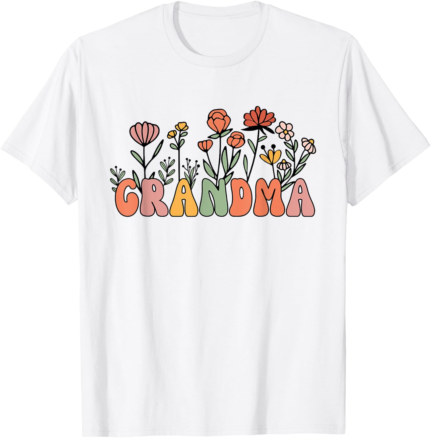 Boho Vintage Retro Groovy Wildflower Grandma T-Shirt - T-Shirt | White