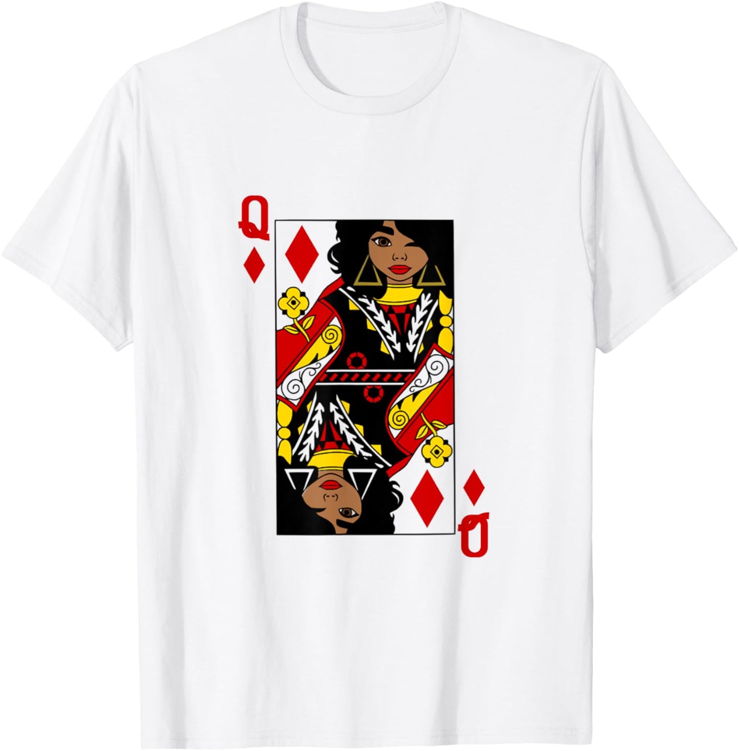 Afro Queen of Diamonds Playing Card African American Graphic T-Shirt - T-Shirt | White
