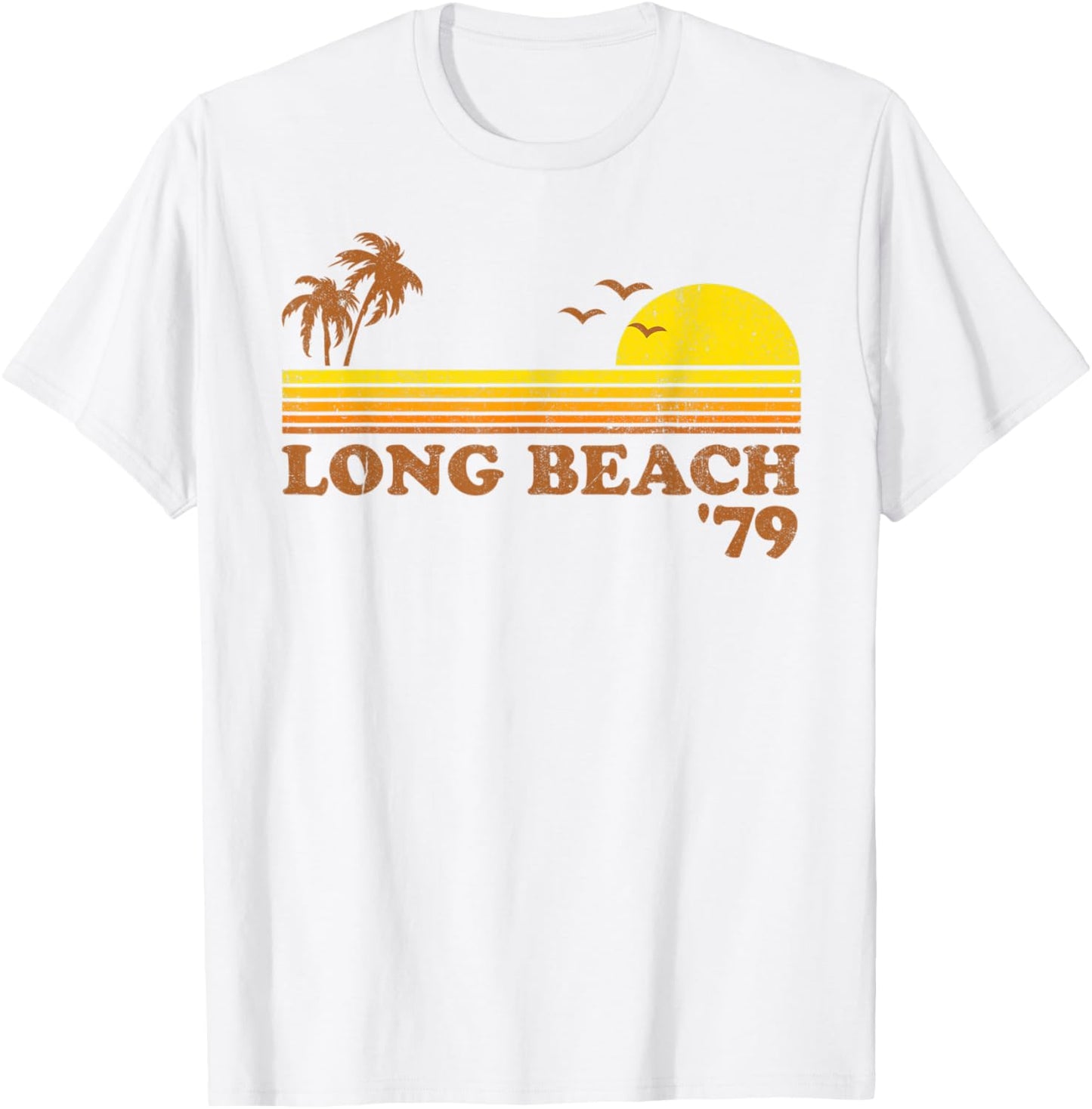 Vintage Long Beach California Retro Sunset Surfing 70's Gift T-Shirt - T-Shirt | White