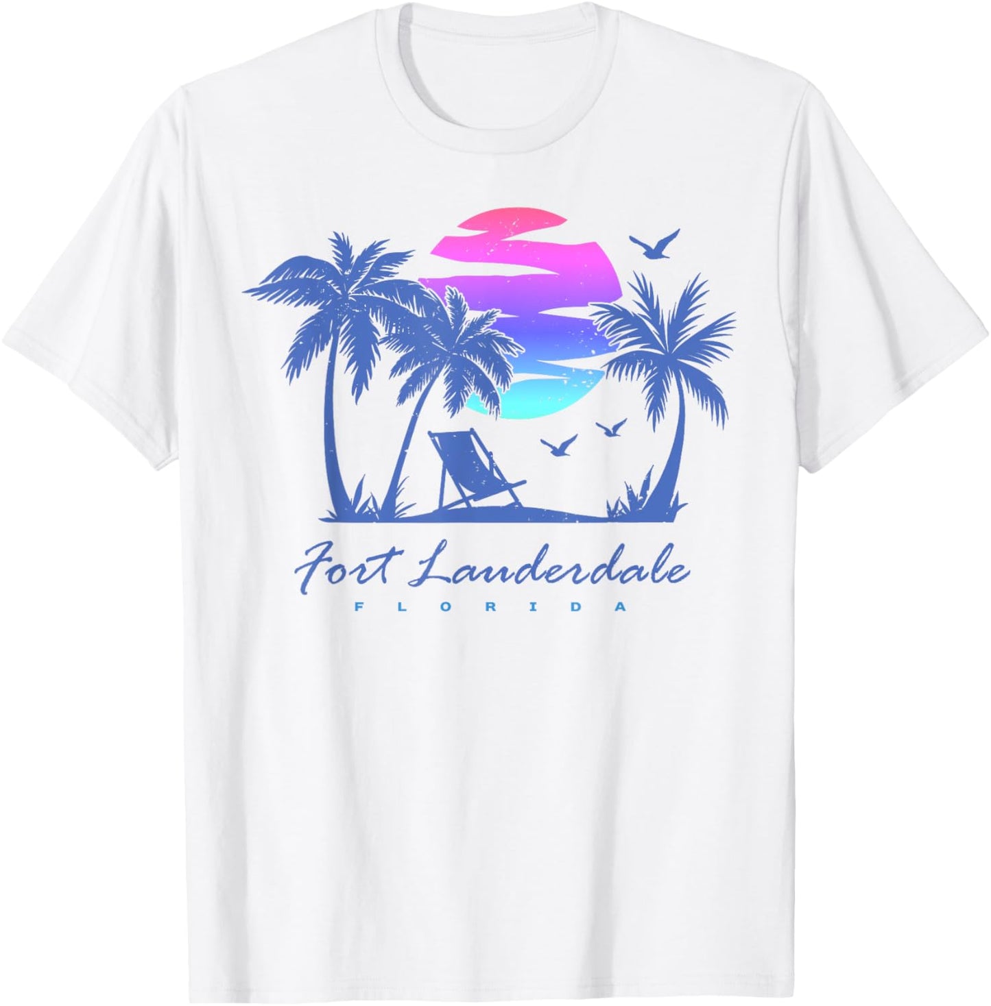 FORT LAUDERDALE FLORIDA Beach Vacation Retro Vintage Sunset Men Women Girls Kids T-Shirt - T-Shirt | White