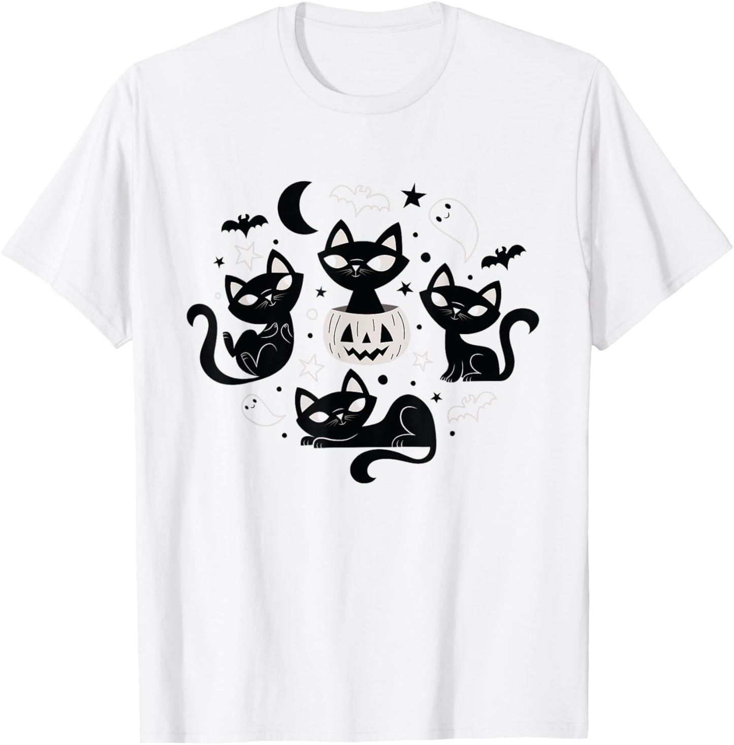 Cute Retro Black Cats Fall Halloween T-Shirt - T-Shirt | White