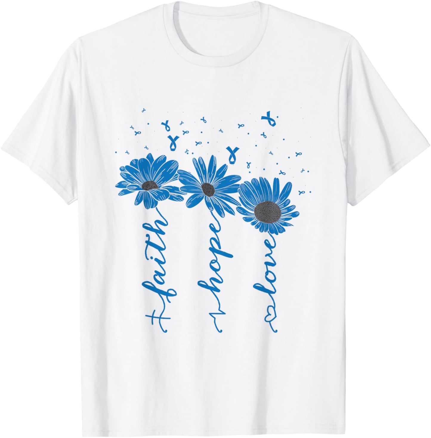Faith Hope Love Diabetes Awareness Day Blue Ribbon Christian T-Shirt - T-Shirt | White