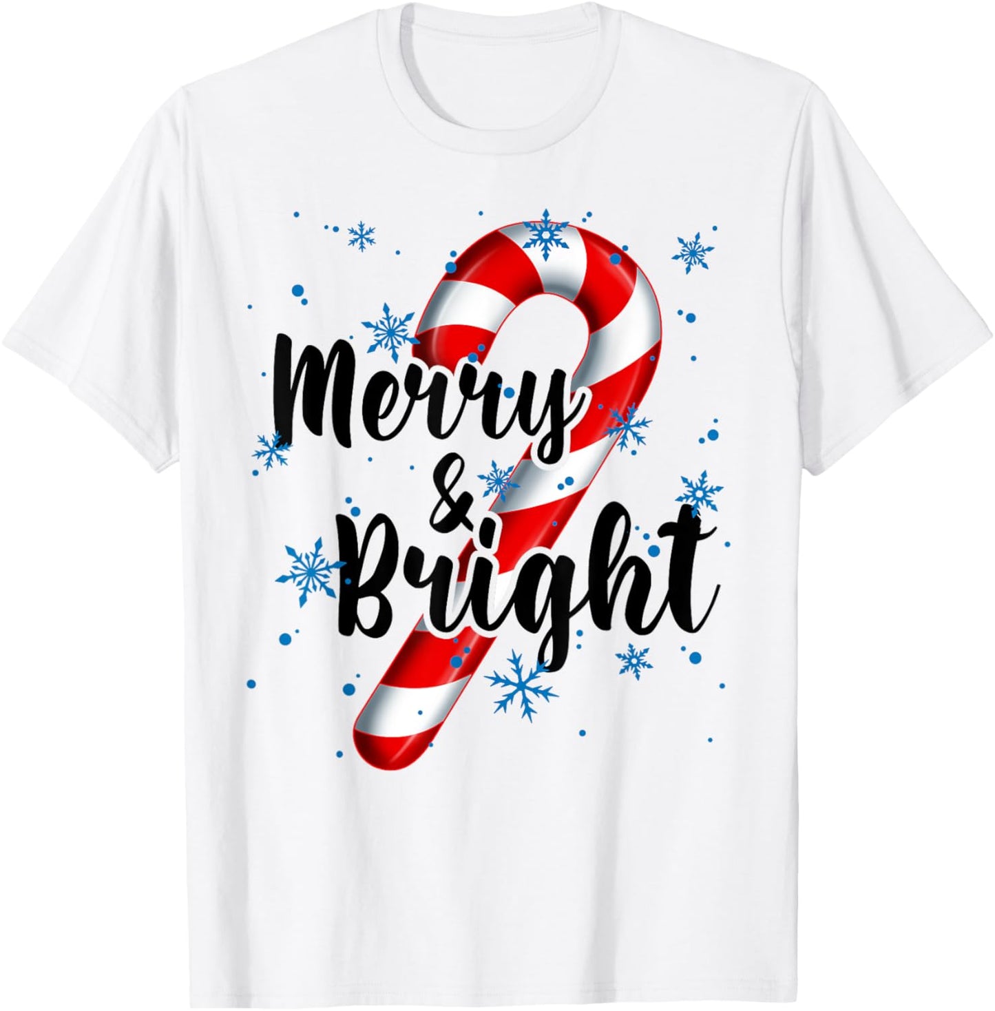 Candy Cane Merry and Bright Red and White Candy Snowflakes T-Shirt - T-Shirt | White