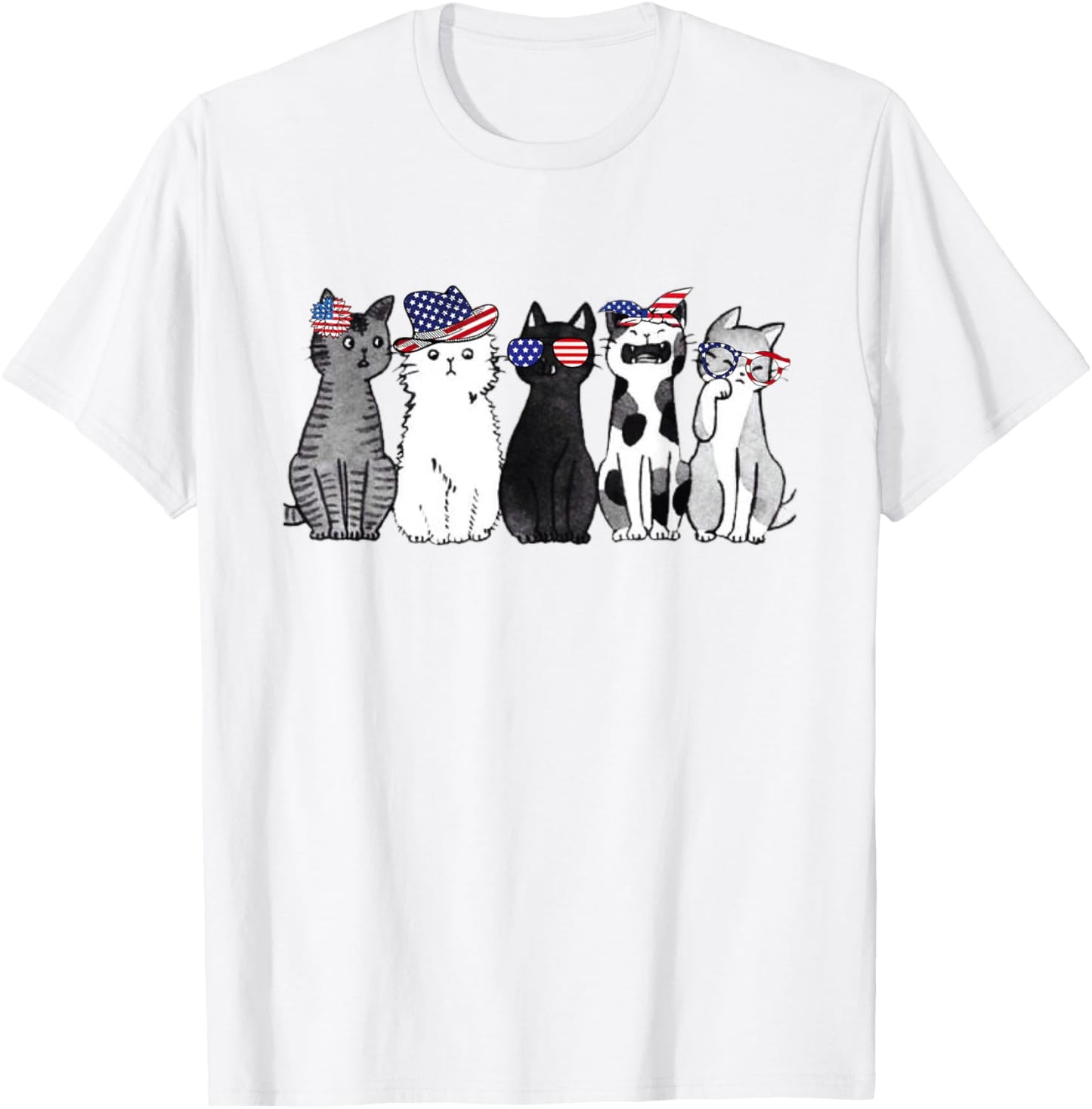 cat lover July 4th Forth of July funny cats American Flag T-Shirt - T-Shirt | White