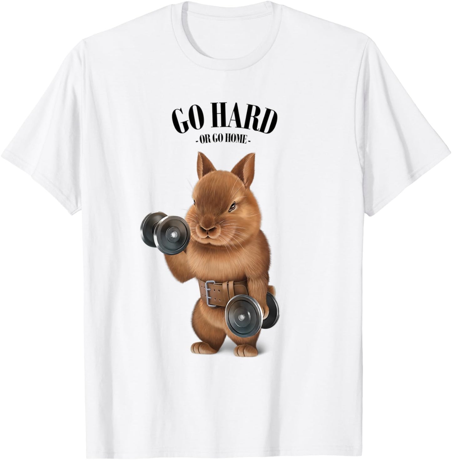 Dwarf Rabbit Muscle Training with Dumbbell in Fitness Gym T-Shirt - T-Shirt | White