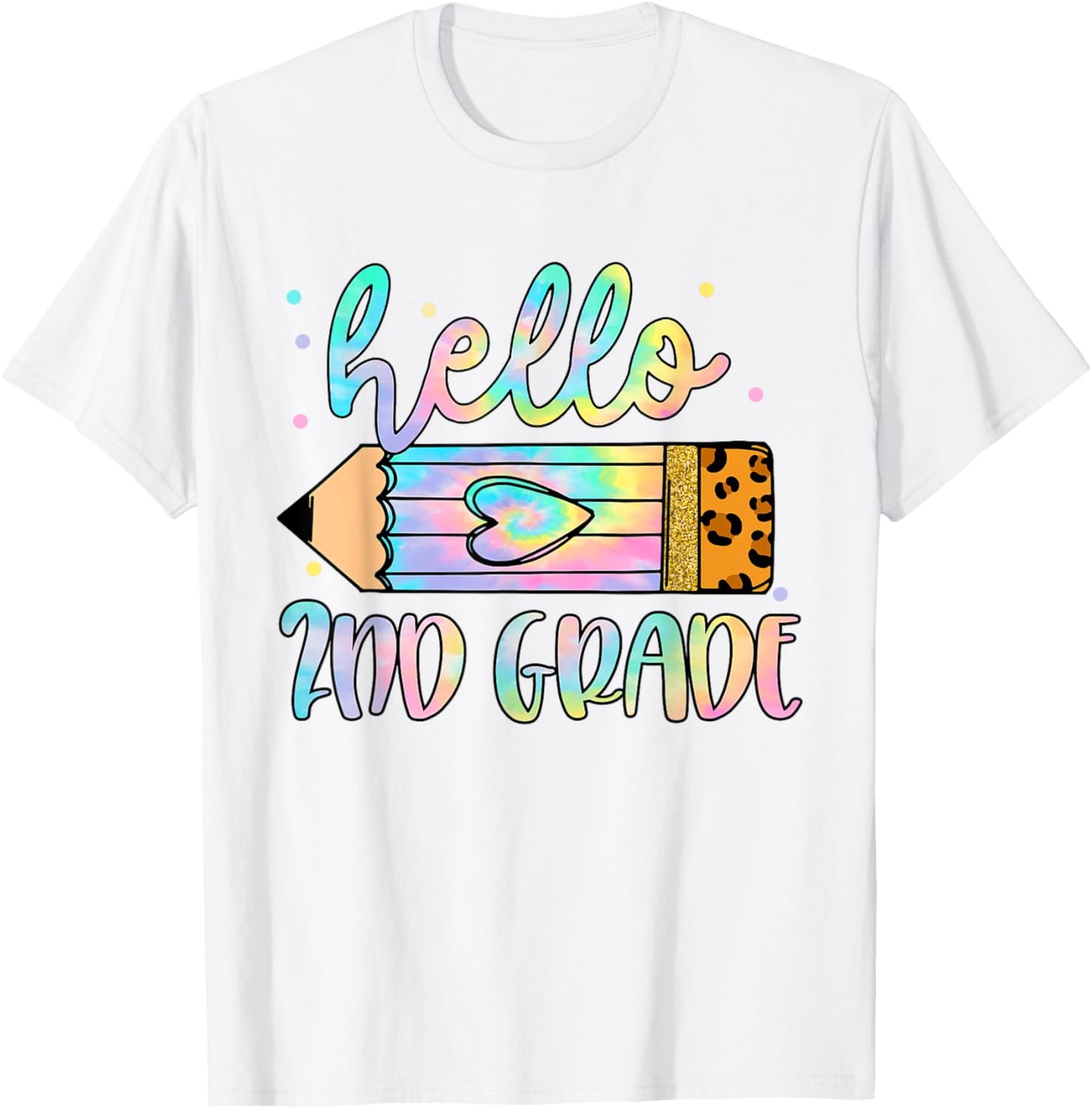 Back To School Hello 2nd Grade Leopard Tie Dye Pencil Kids T-Shirt - T-Shirt | White