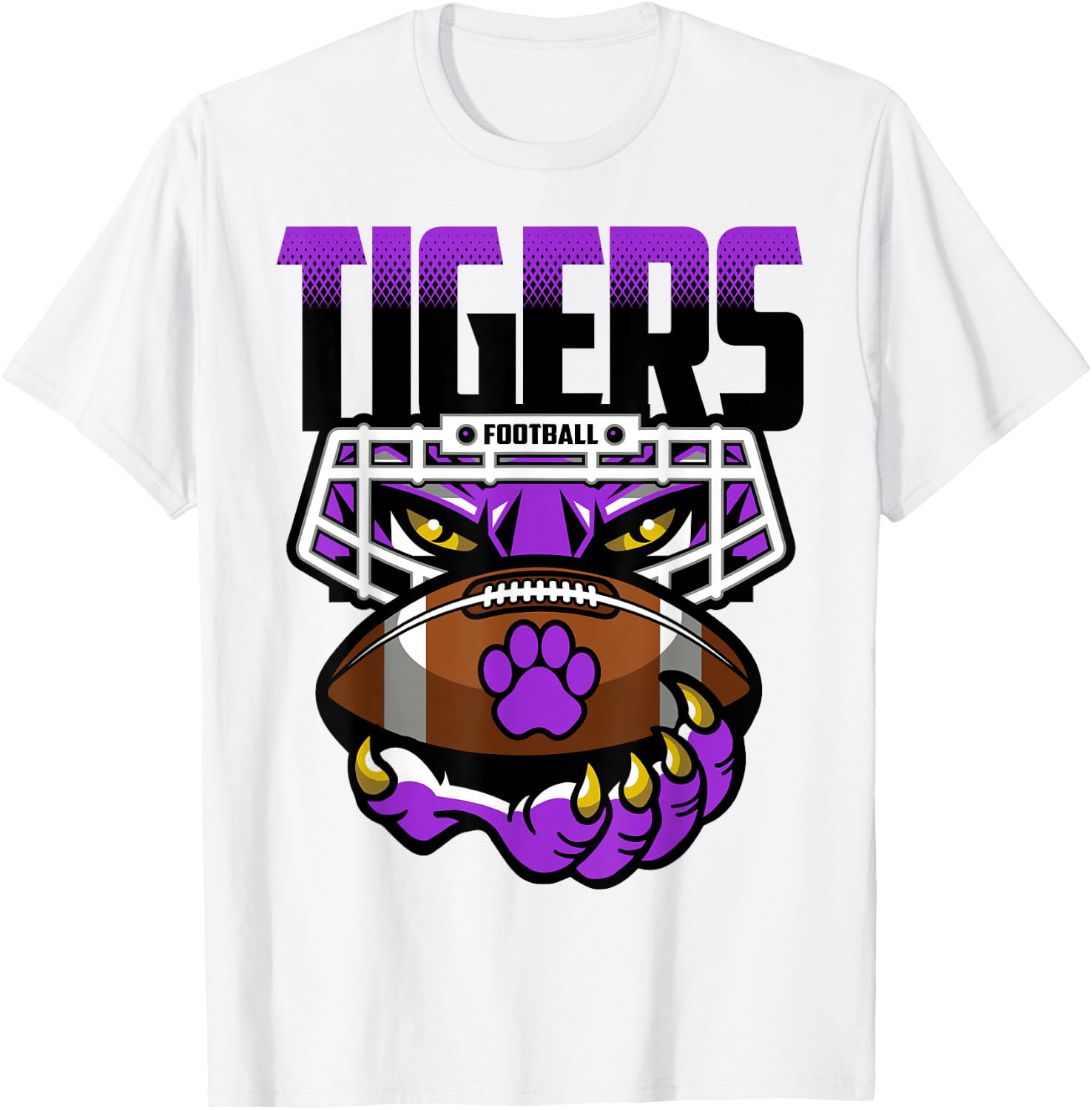 Tigers Football Tiger Pride School Spirit Purple Tigers T-Shirt - T-Shirt | White