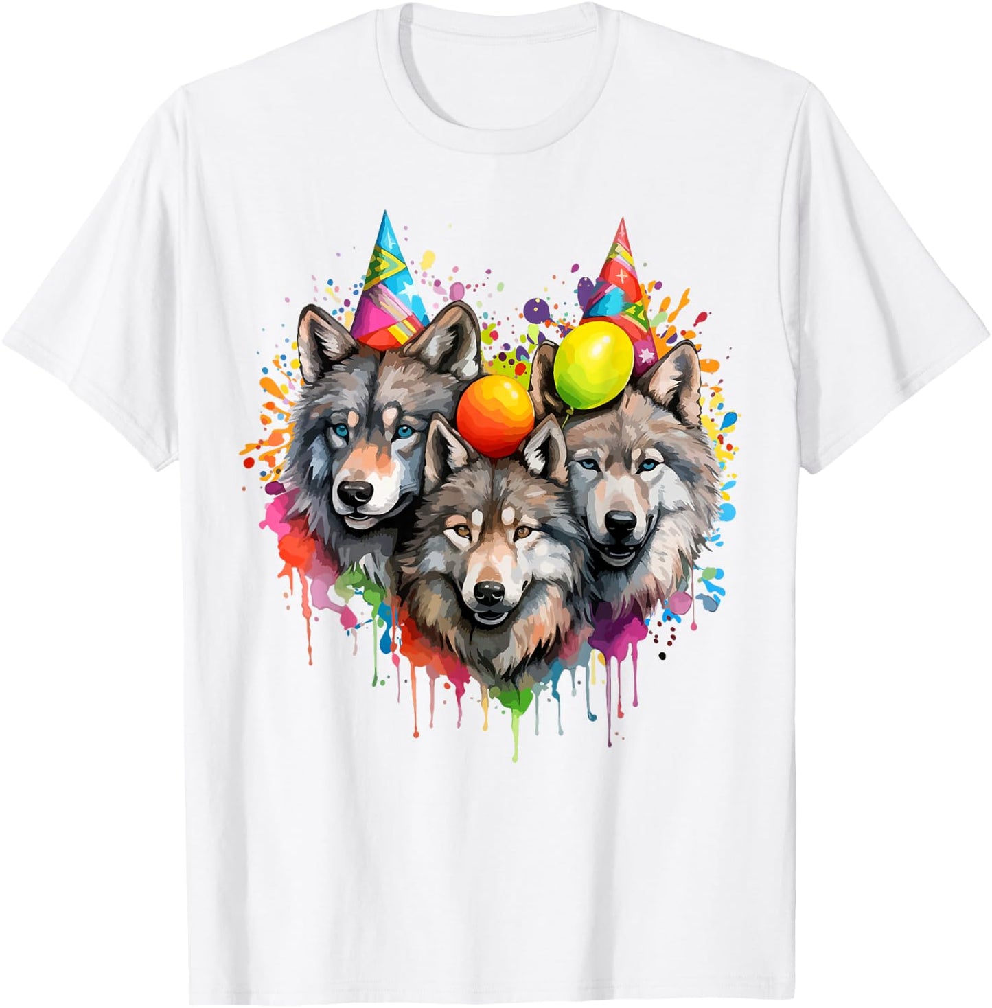 Wolf Birthday Pack Party Wolves Lover Balloon Wolf Themed T-Shirt - T-Shirt | White