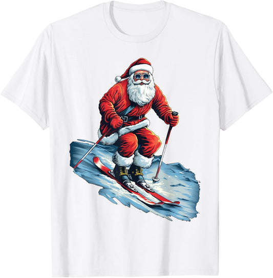 Santa's Ski Adventure Christmas Santa Skiing Xmas Pajama T-Shirt - T-Shirt | White