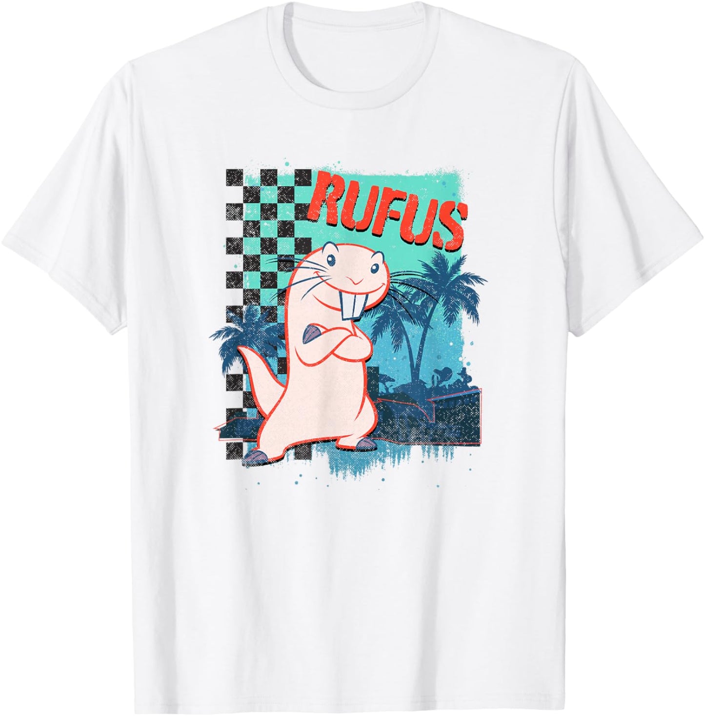 Disney Kim Possible Rufus Checkered Beach Poster T-Shirt - T-Shirt | White