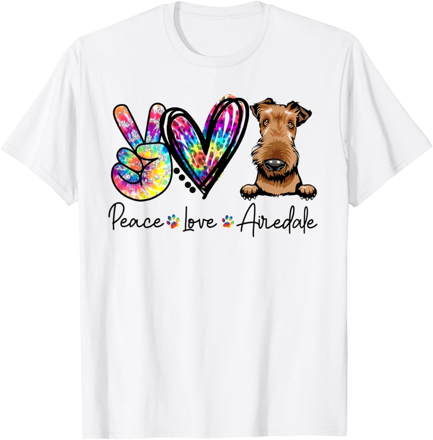 Peace Love Airedale Funny Tie Dye Dog Lovers Men Women Girls Kids T-Shirt - T-Shirt | White