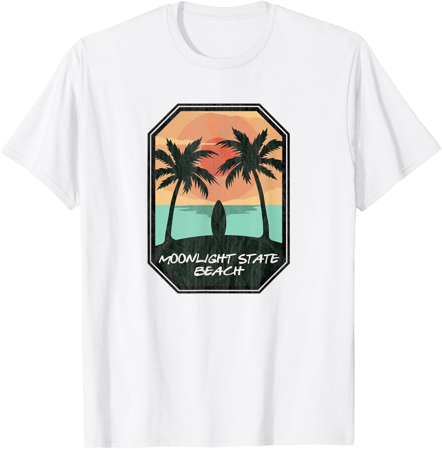 Moonlight State Beach Encinitas CA - Retro Surf Print T-Shirt - T-Shirt | White