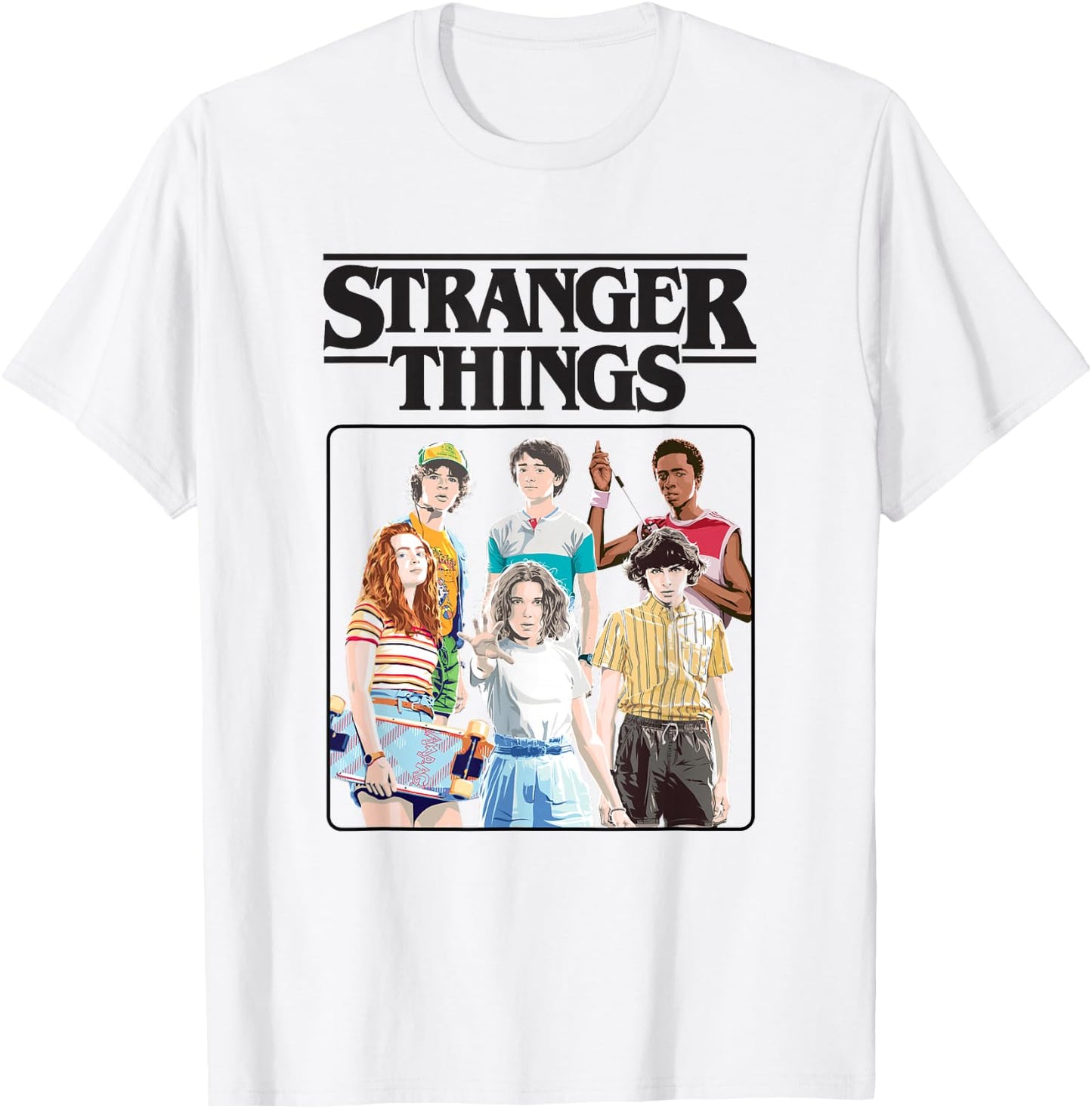 Stranger Things Vintage Eighties Retro Group Shot Title Logo T-Shirt - T-Shirt | White