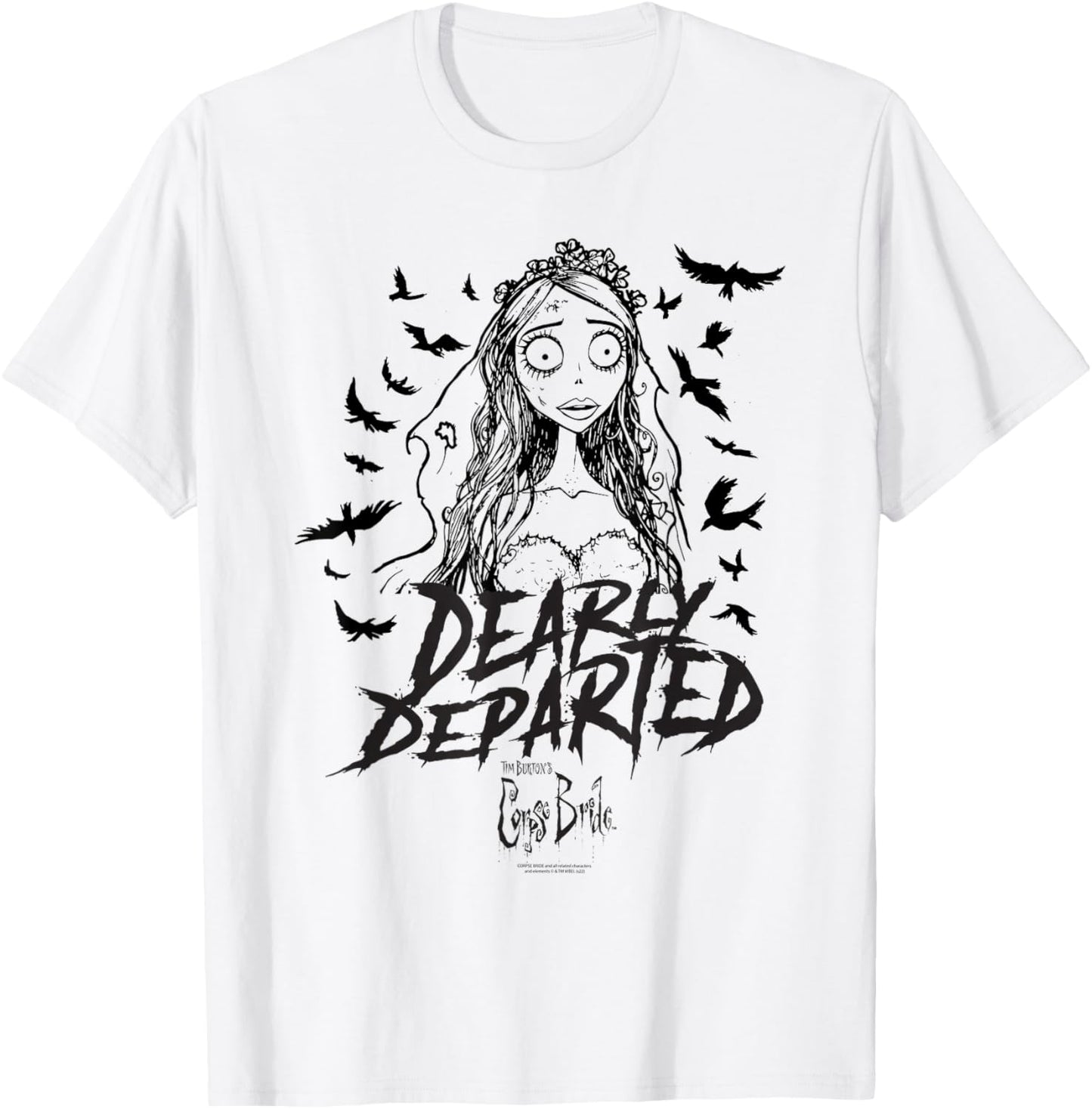 Corpse Bride Dearly Departed Black Bat Outline Movie T-Shirt - T-Shirt | White