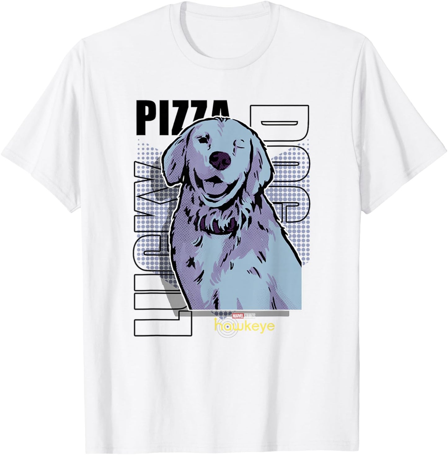 Marvel Hawkeye Disney Plus Lucky Pizza Dog Line Art Poster T-Shirt - T-Shirt | White