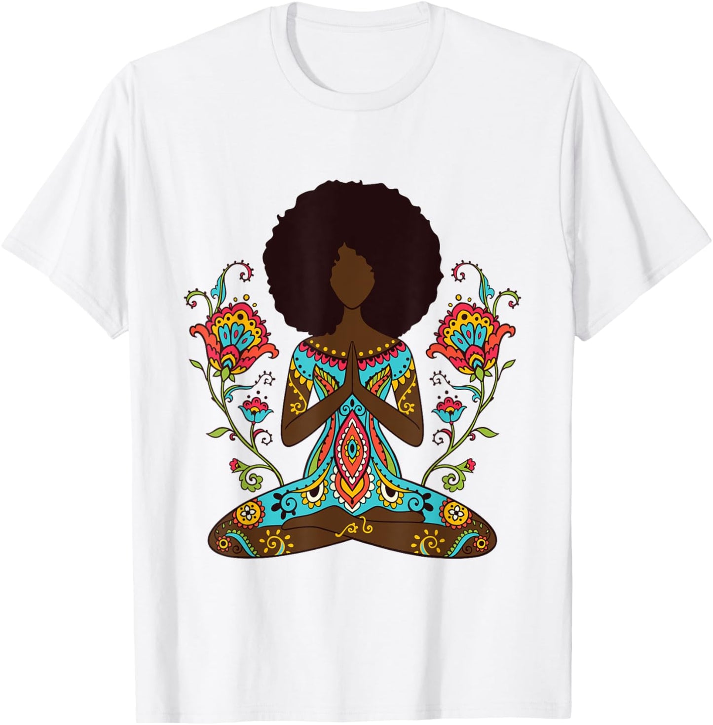 Afro Hair Black Girl Yoga Zen Mandala Meditation T-Shirt - T-Shirt | White