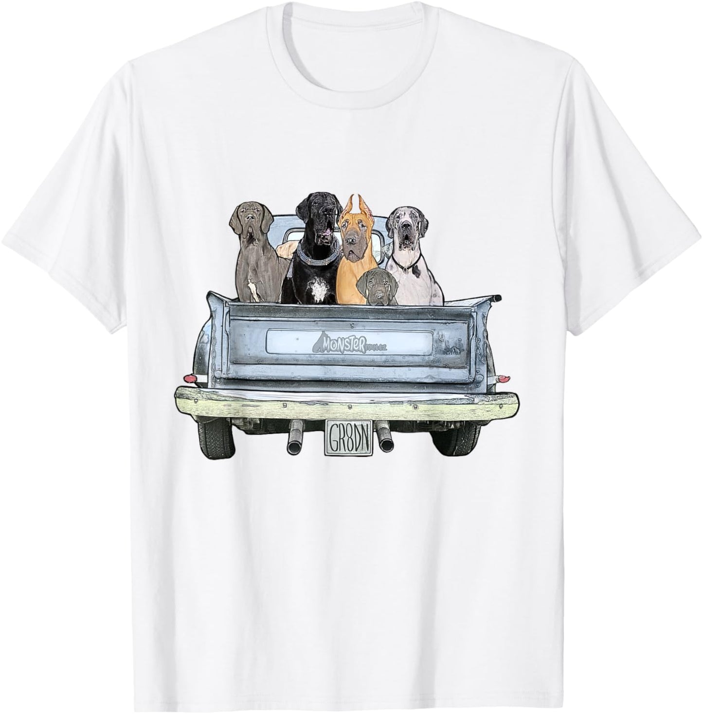 Great Danes in a Pickup Truck Top - Large Dog Dad T-Shirt - T-Shirt | White