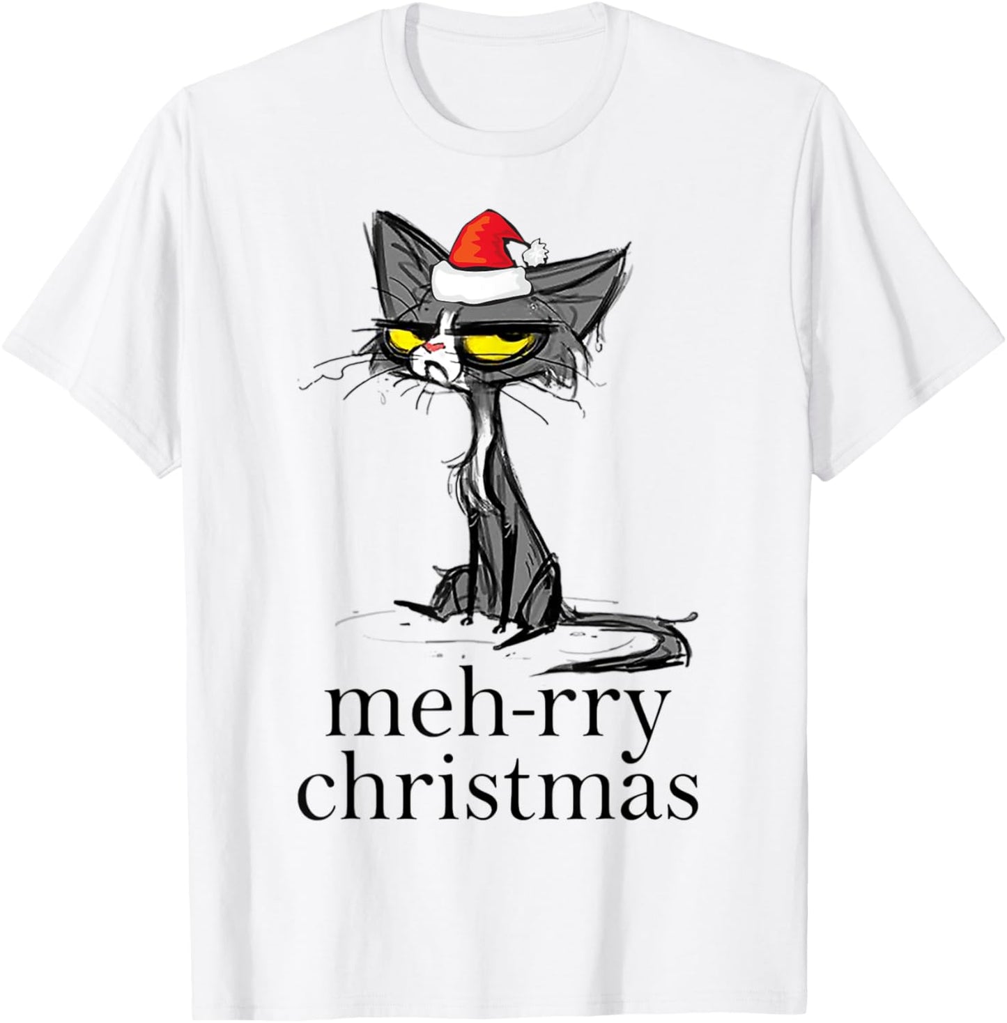 Funny Meh Cat Mehrry Christmas Cat Lover Xmas Holiday Pajama Men Women Kids T-Shirt - T-Shirt | White