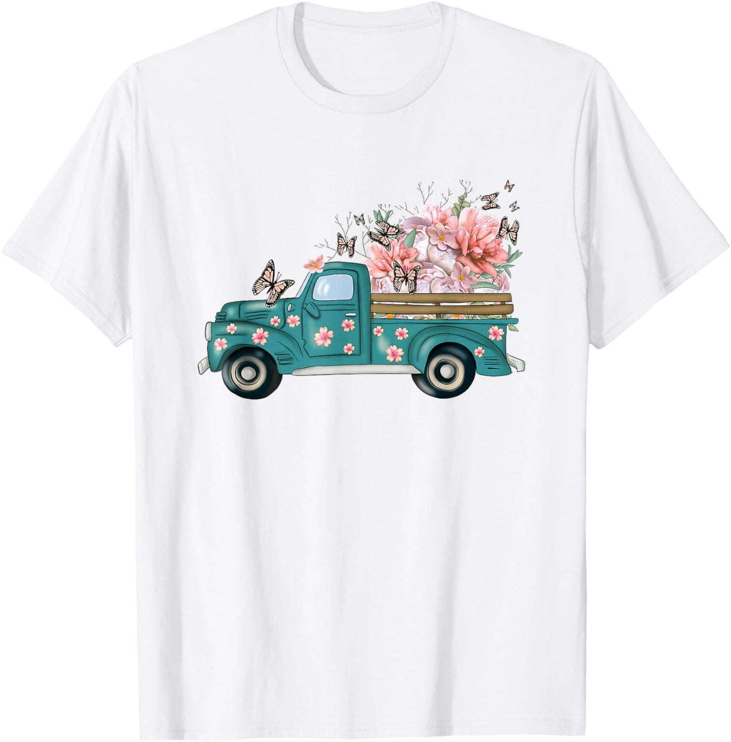 gJjV Spring Truck Cute Butterfly Floral Lover T-Shirt - T-Shirt | White