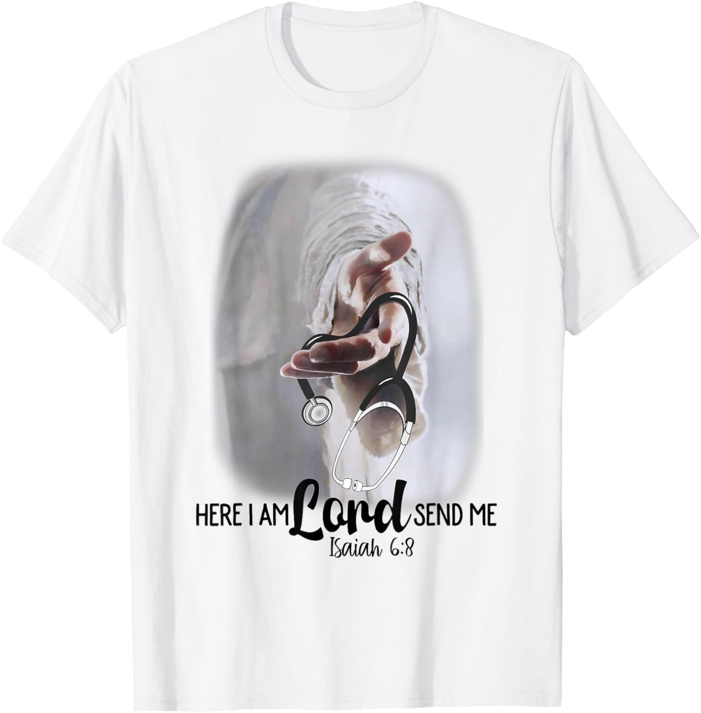 n3kZ I Am Here Lord Send Me Isaiah 6:8 Doctor Christian T-Shirt - T-Shirt | White