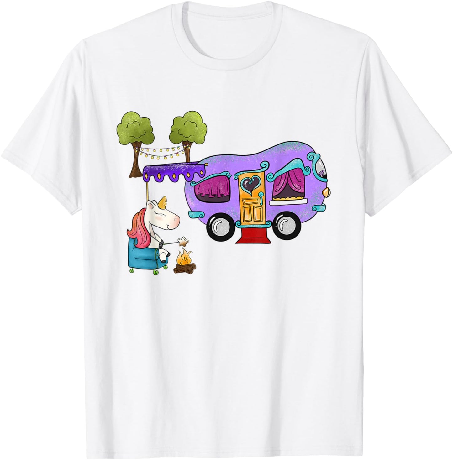Funny Glamping Bougie Camping Unicorn T-Shirt - T-Shirt | White