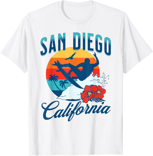 San Diego California Beach Surf Summer Vacation Vintage T-Shirt - T-Shirt | White
