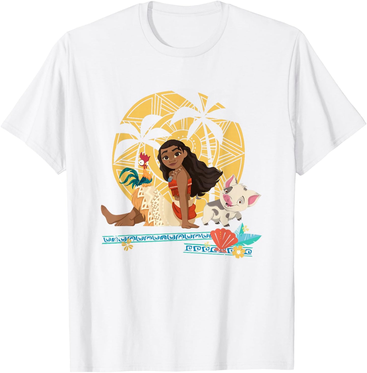Disney Moana Hei Hei Moana Pua Enjoying Sunset Chest Poster T-Shirt - T-Shirt | White
