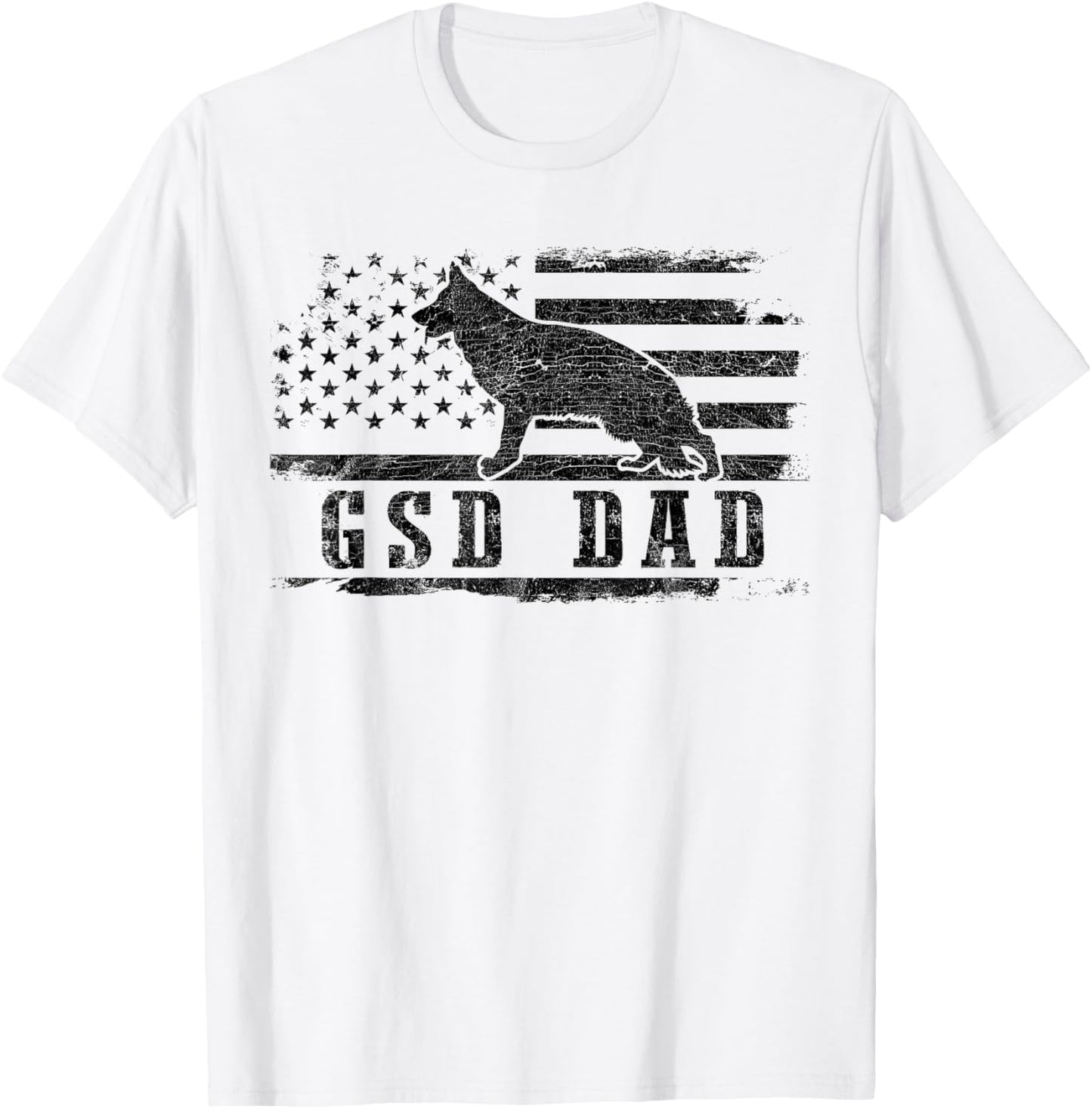 GSD Dad Distressed American Flag German Shepherd Dog T-Shirt - T-Shirt | White