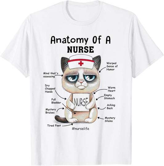 Anatomy Of A Nurse Funny Cat Nurse Life Men Women T-Shirt - T-Shirt | White