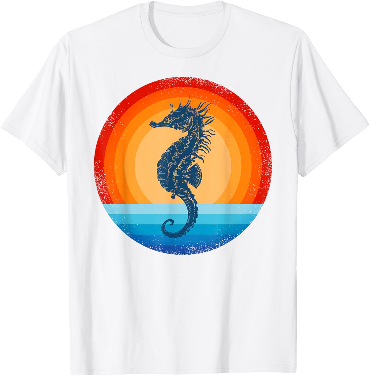 Seahorse Retro Vintage 60s 70s Sunset Seal Animal Men Women T-Shirt - T-Shirt | White