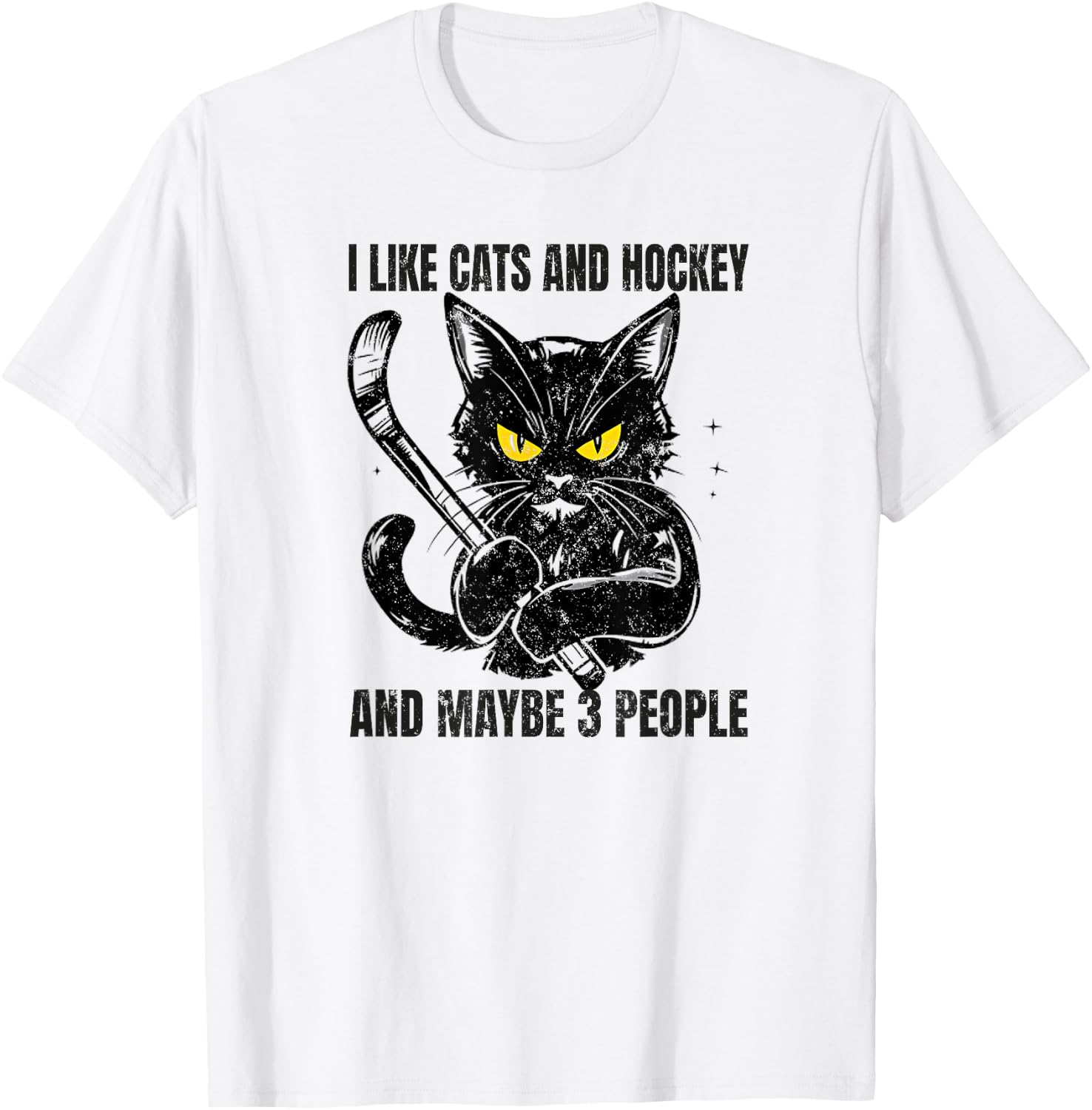 I like cats and hockey and maybe 3 people T-Shirt - T-Shirt | White