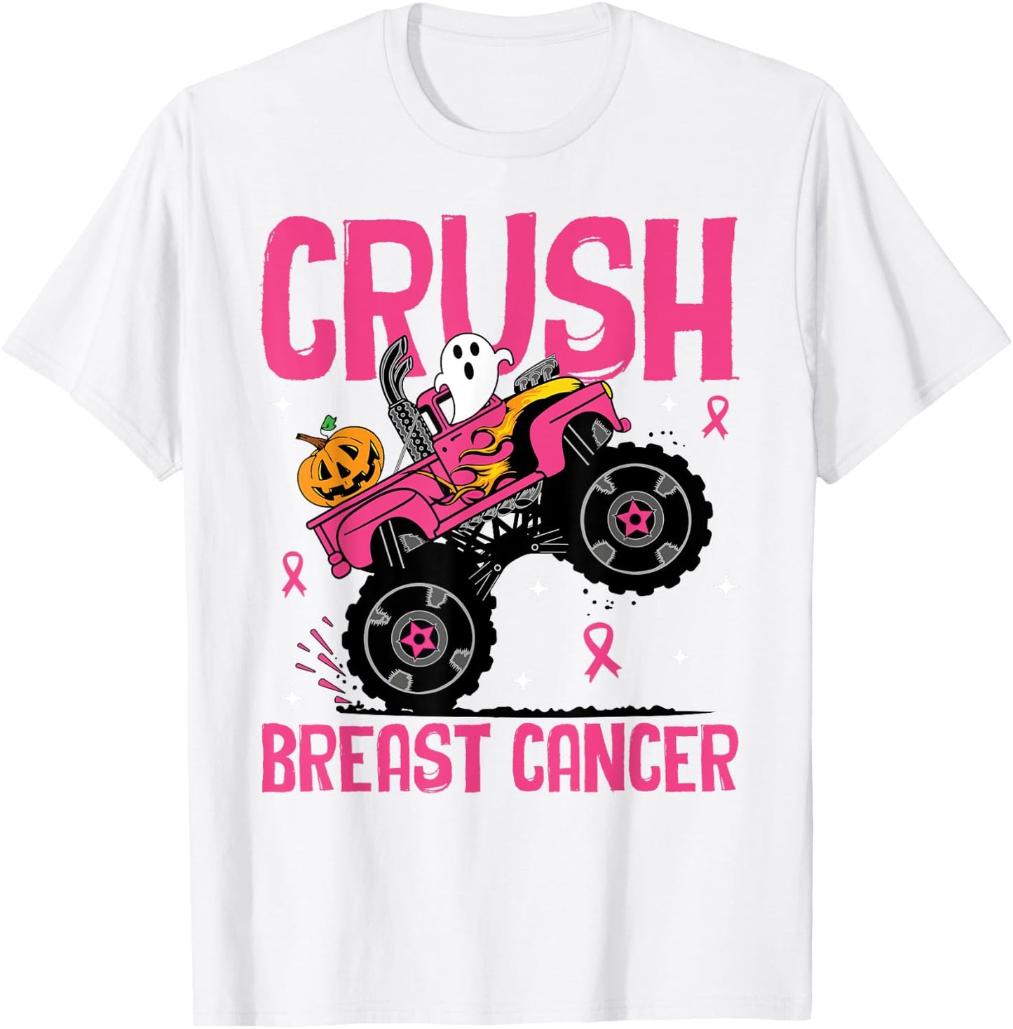 Crush Breast Cancer Awareness Monster Truck Halloween kids T-Shirt - T-Shirt | White