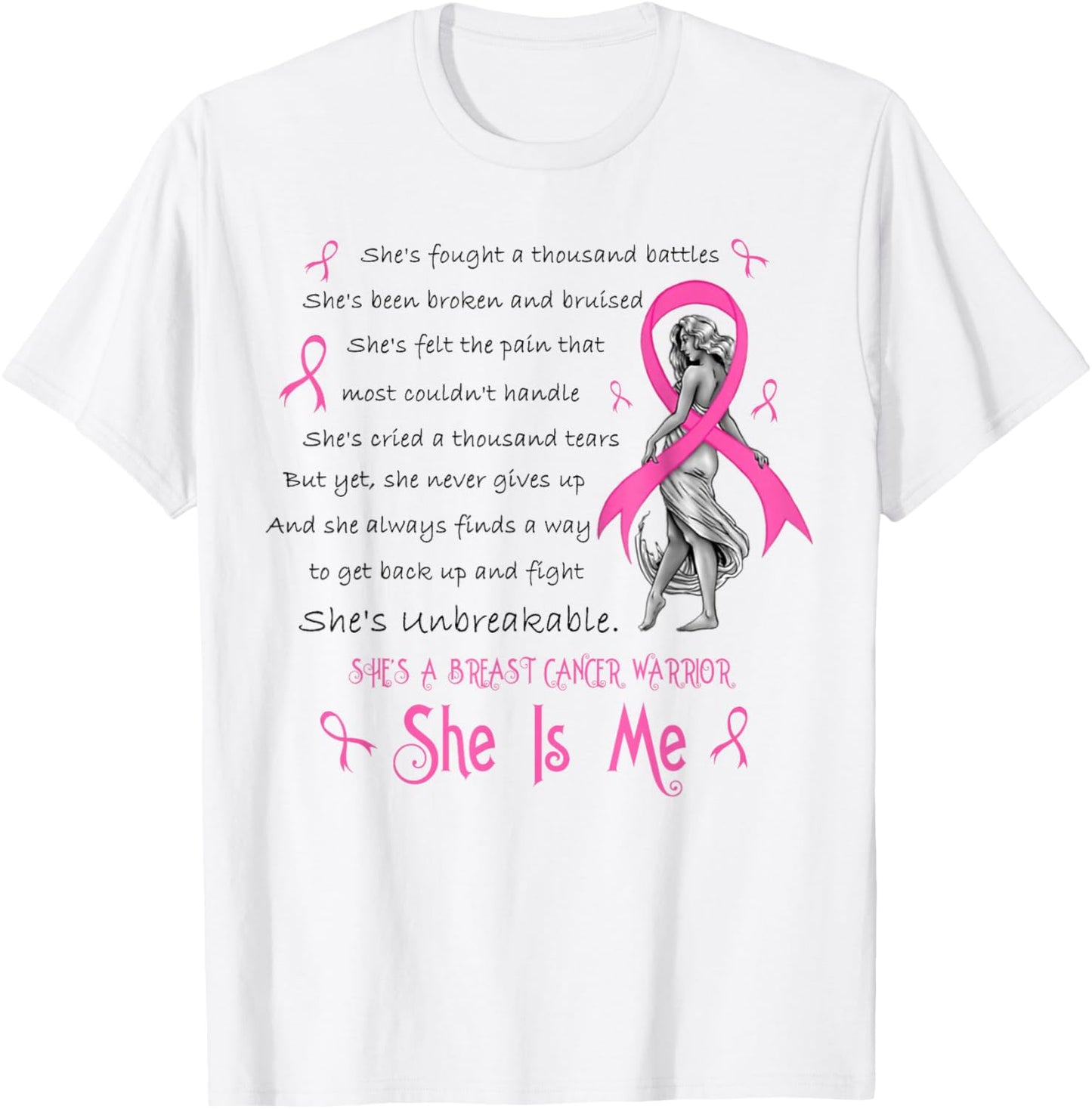 She's A Breast Cancer Warrior She Is Me Breast Cancer Month T-Shirt - T-Shirt | White