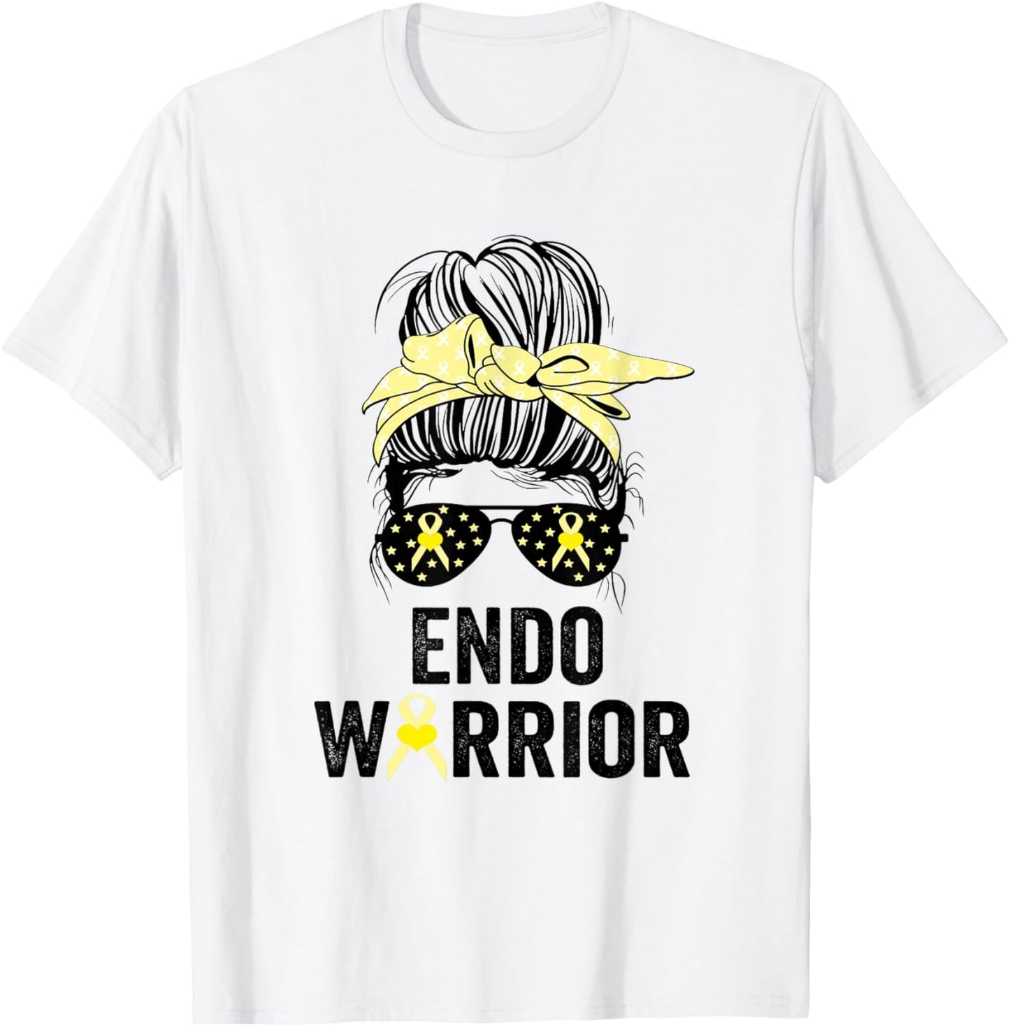 Endo Warrior Endometriosis Awareness Month Yellow Ribbon T-Shirt - T-Shirt | White