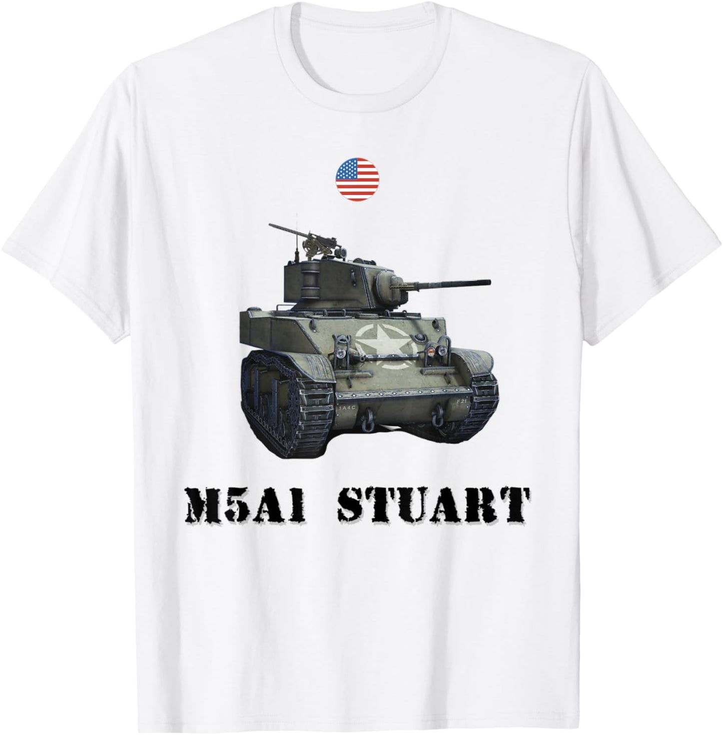 M5A1 Stuart, USA Light Tank WW2 Military Machinery T-Shirt - T-Shirt | White