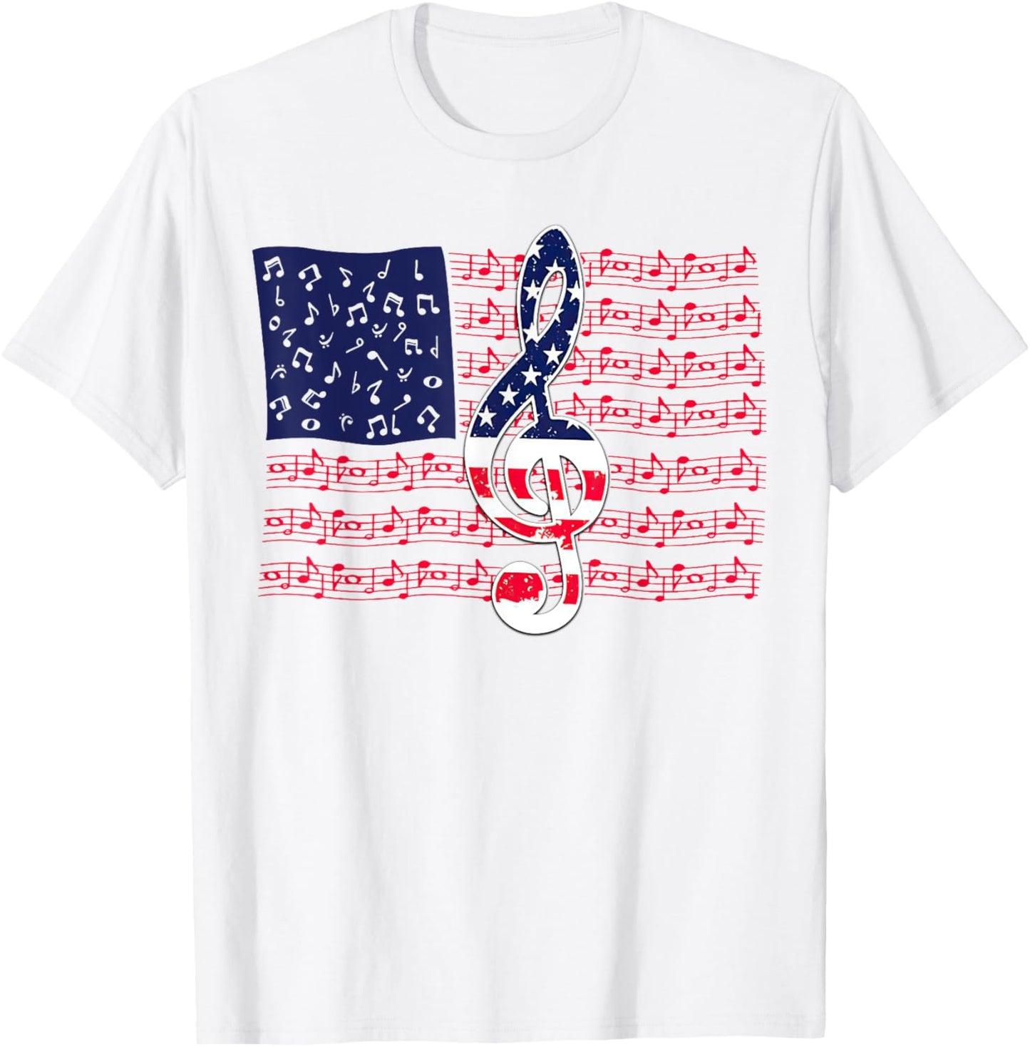 Music Note American Flag 4th of July Peace T-Shirt - T-Shirt | White
