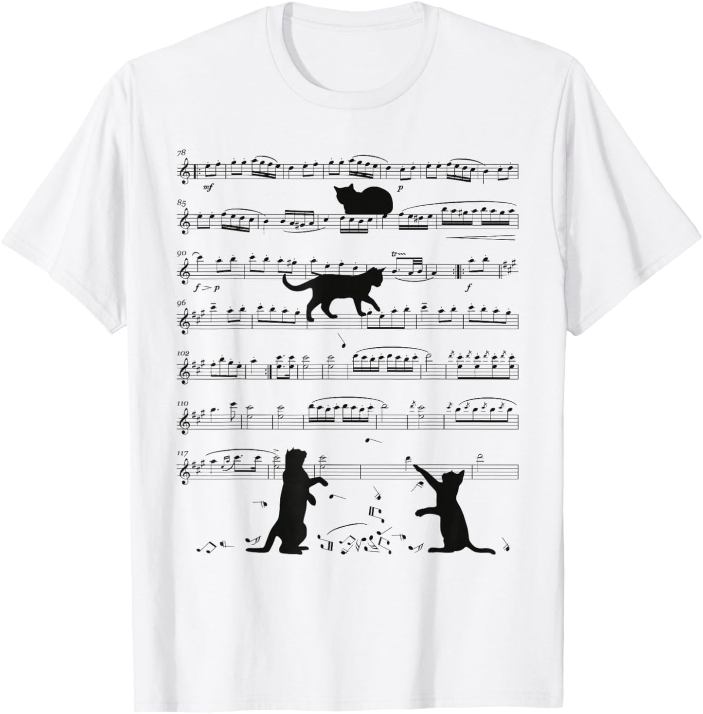 Music Cat Lover Funny Musician Notes Kitten Playing Music T-Shirt - T-Shirt | White