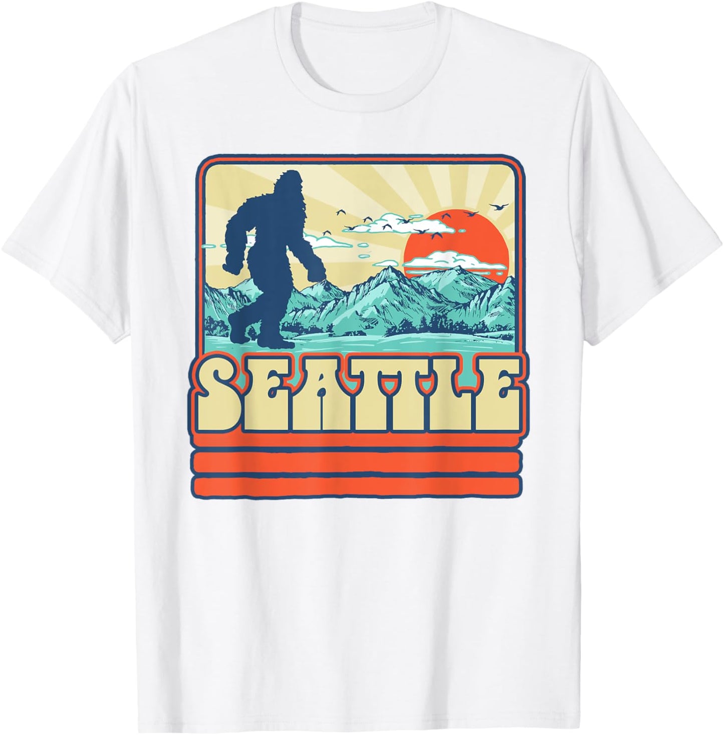 Seattle Bigfoot Mountains Trees Outdoors Retro 80s Vintage T-Shirt - T-Shirt | White