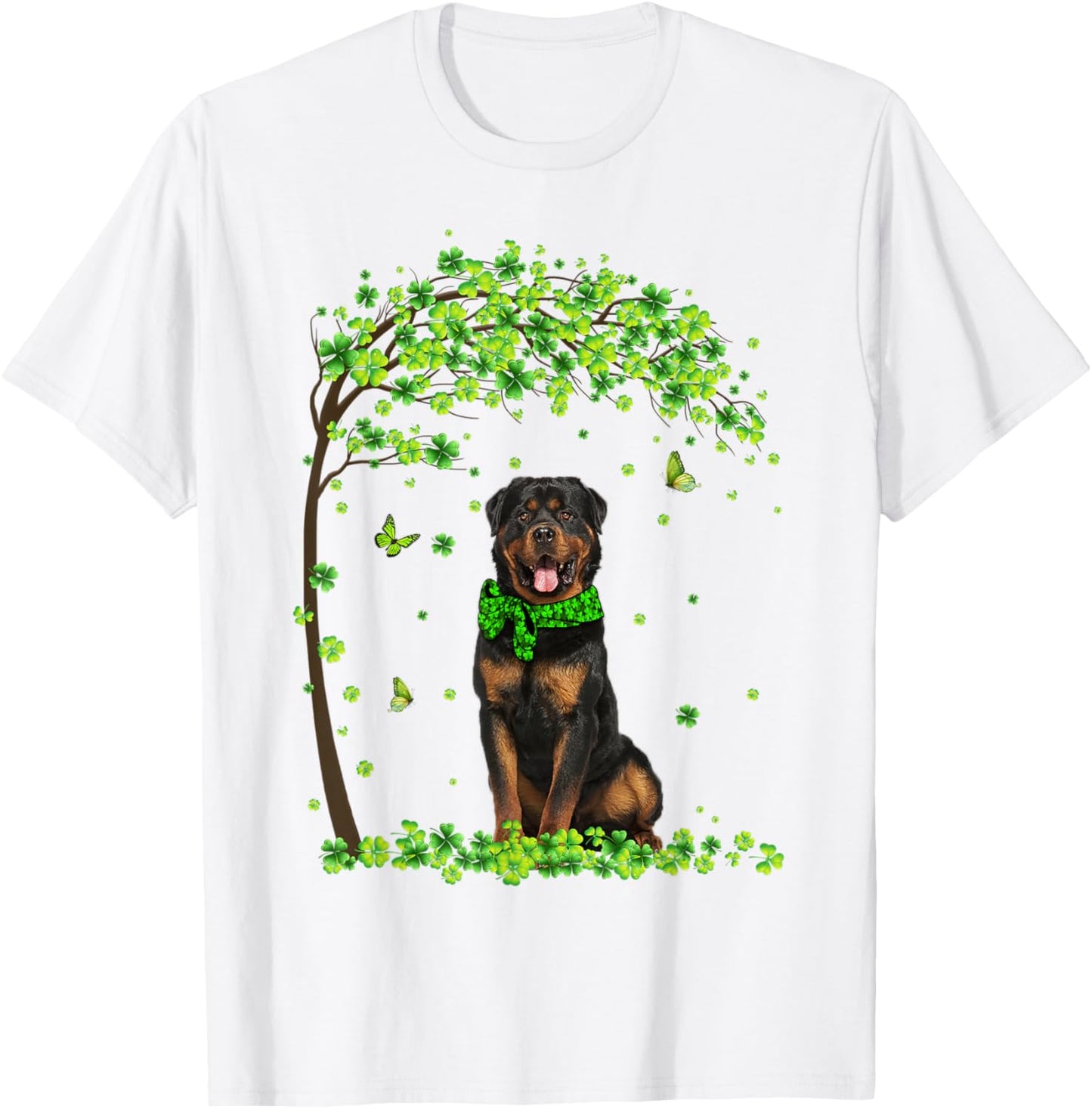 Rottweiler Dog Shamrock Green Butterfly St Patrick's Men Women Kids T-Shirt - T-Shirt | White