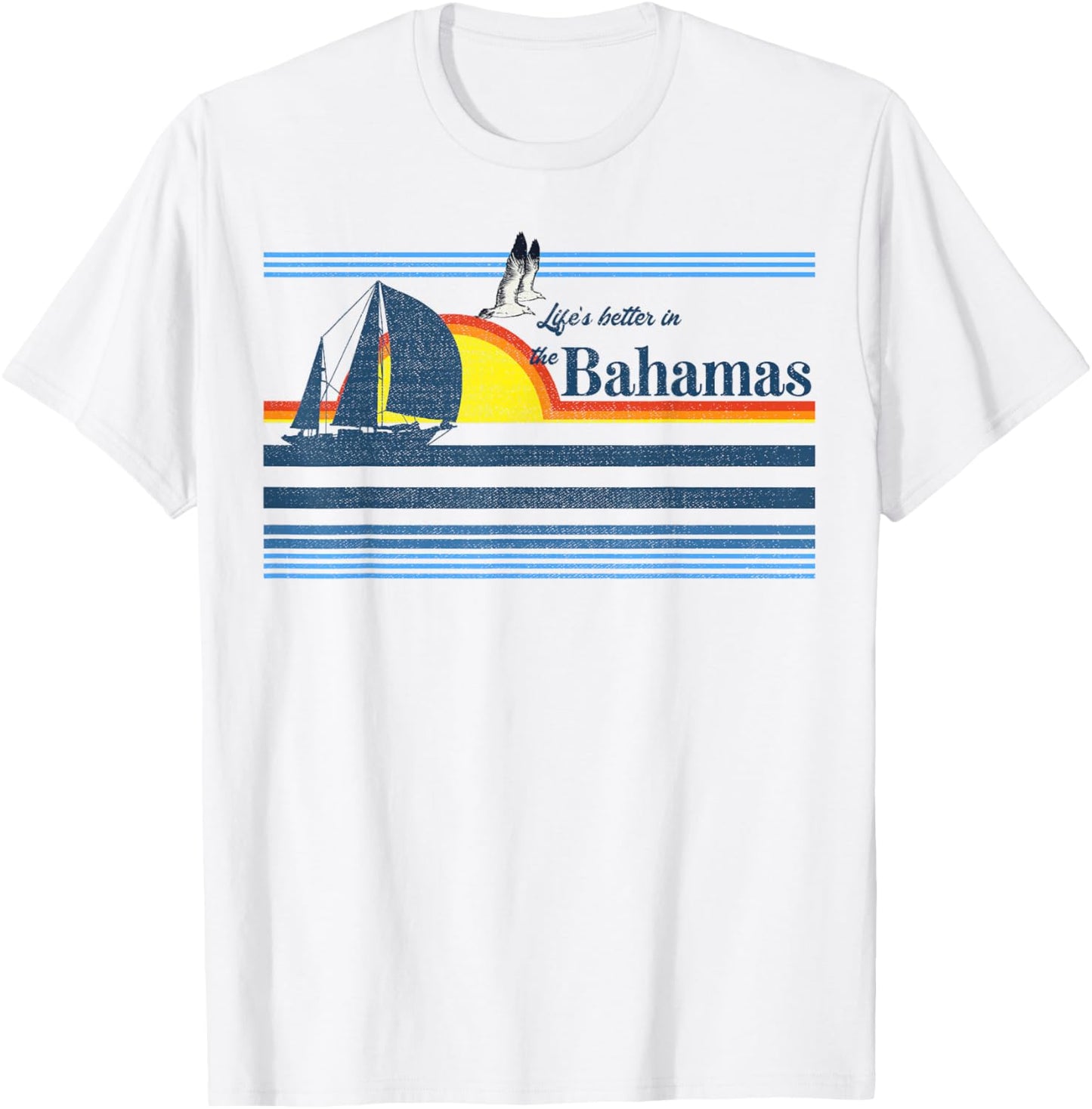 The Bahamas Beach Retro 70s 80s 90s Sailing Boat Sunset Surf Women Kids T-Shirt - T-Shirt | White