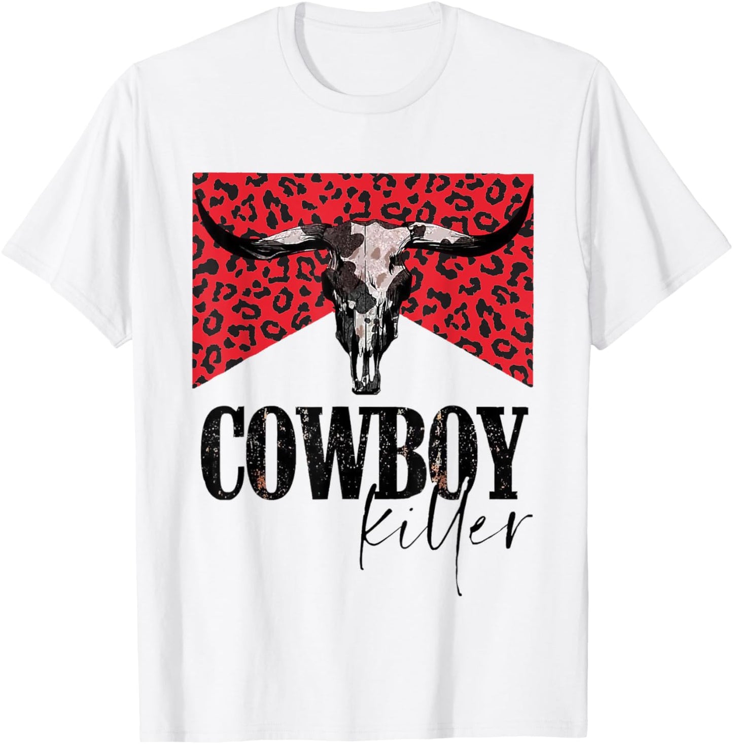 Western Cowgirl Leopard Punchy Cowboy Killers Bull Horn T-Shirt - T-Shirt | White