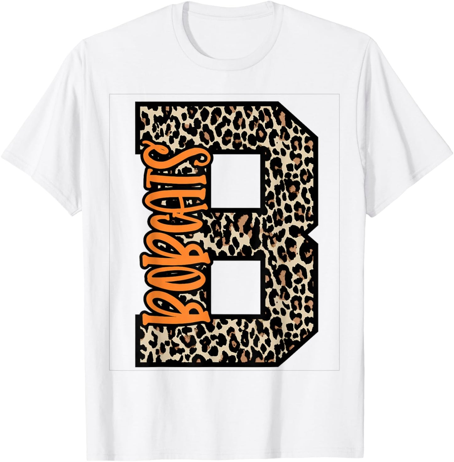 Bobcats Leopard Letter School Spirit Orange T-Shirt - T-Shirt | White