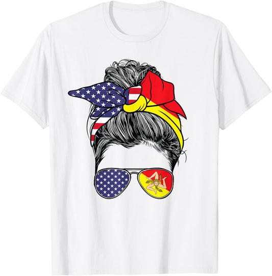 Sicilian Women Girl USA Heritage American Sicily Flag T-Shirt - T-Shirt | White