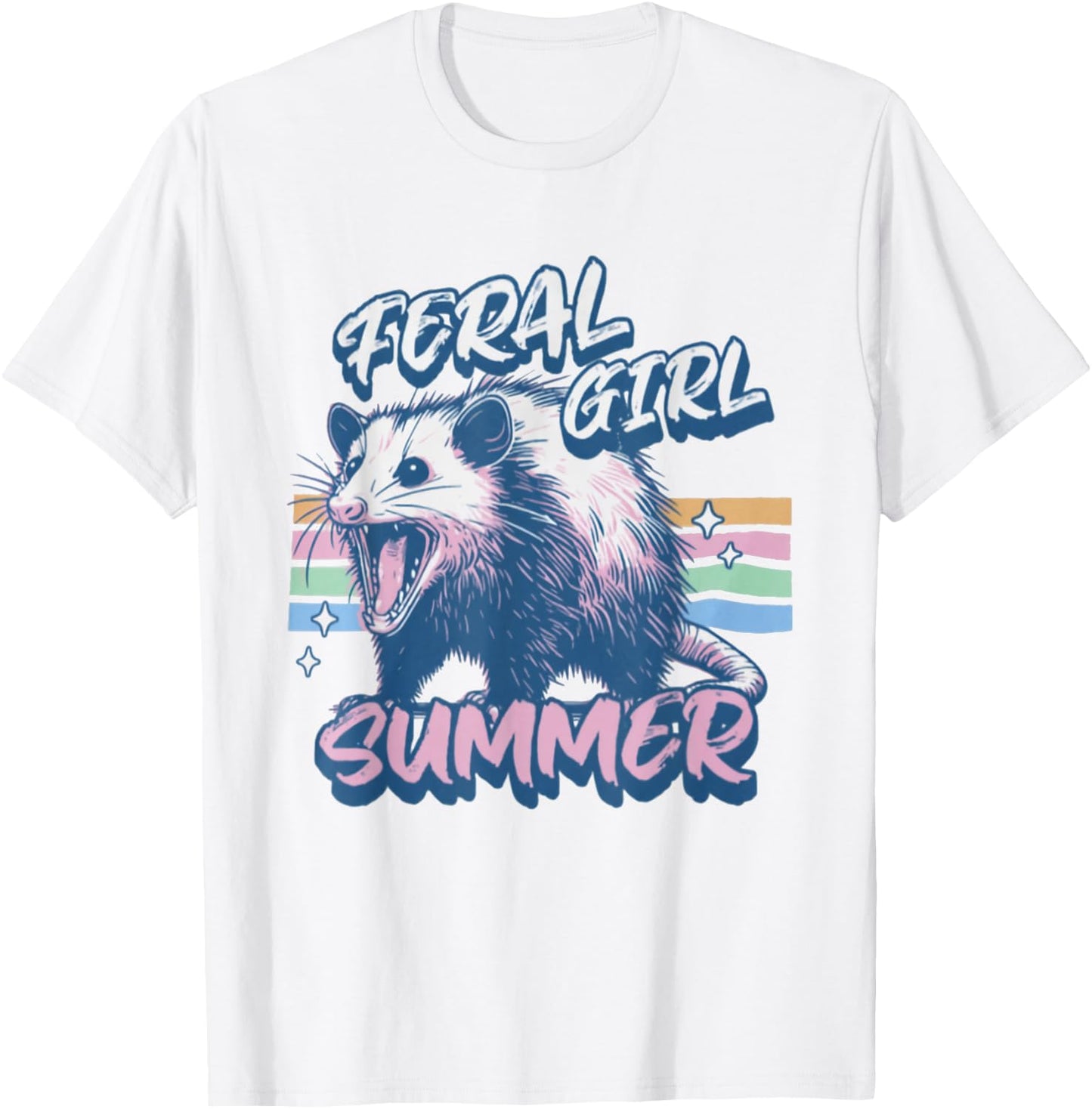 Vintage Feral Girl Summer Opossum Meme Possum Sarcastic T-Shirt - T-Shirt | White