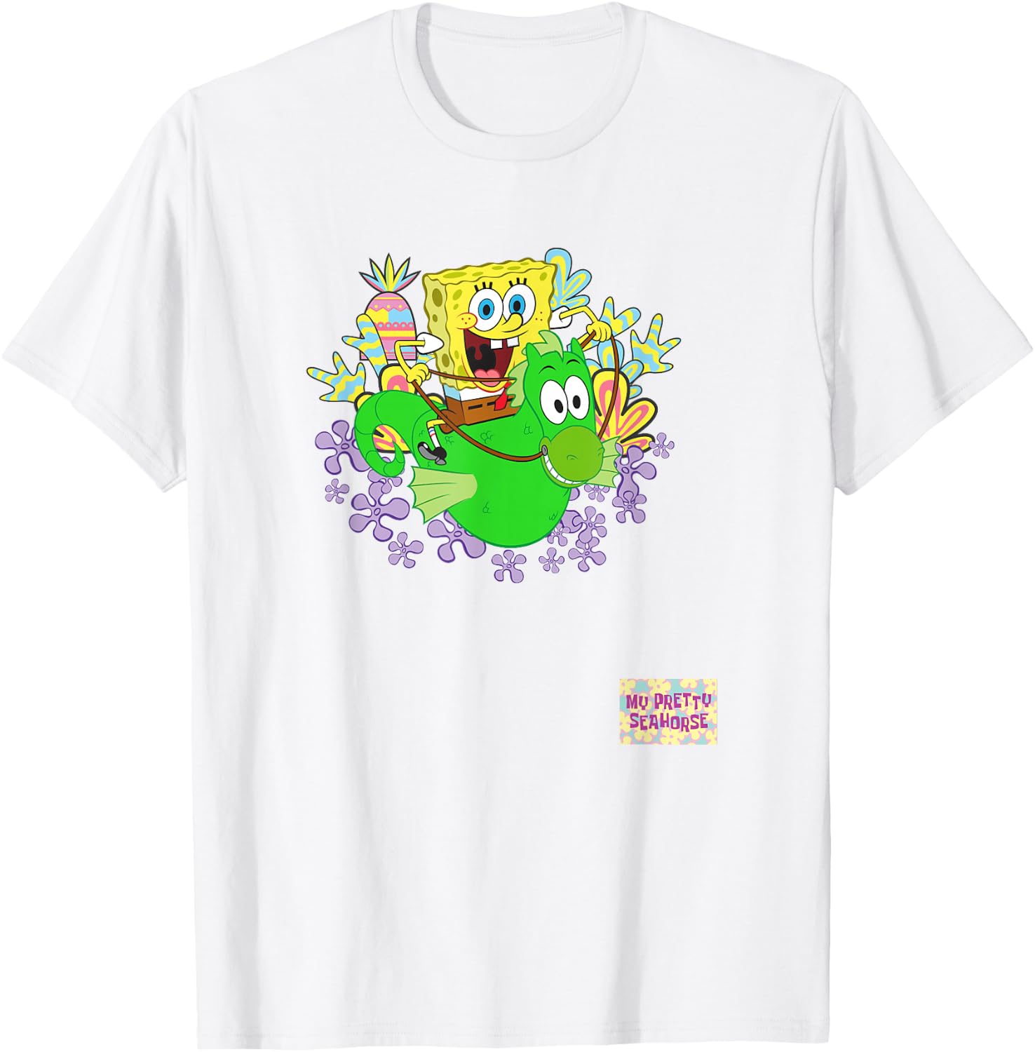 SpongeBob SquarePants My Pretty Seahorse Bob Riding Mystery T-Shirt - T-Shirt | White