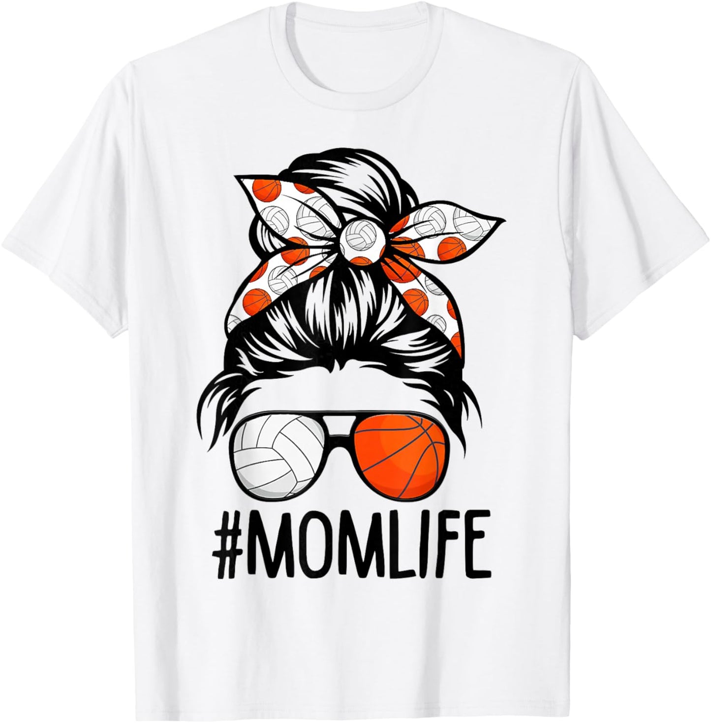 Dy Mom Life Volleyball Basketball Mothers Day Messy Bun T-Shirt - T-Shirt | White