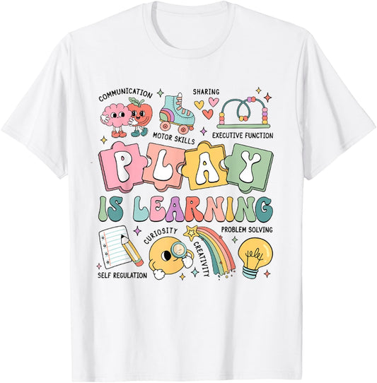 Retro Play Is Learning Back To School Kindergarten Teacher T-Shirt - T-Shirt | White