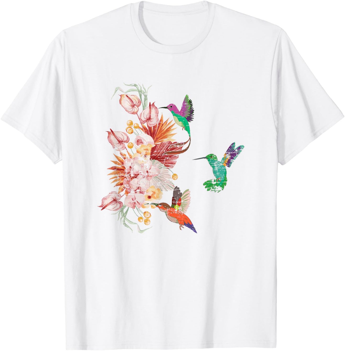 Hummingbird Lover Nature Bird Vintage Flower Hummingbird T-Shirt - T-Shirt | White